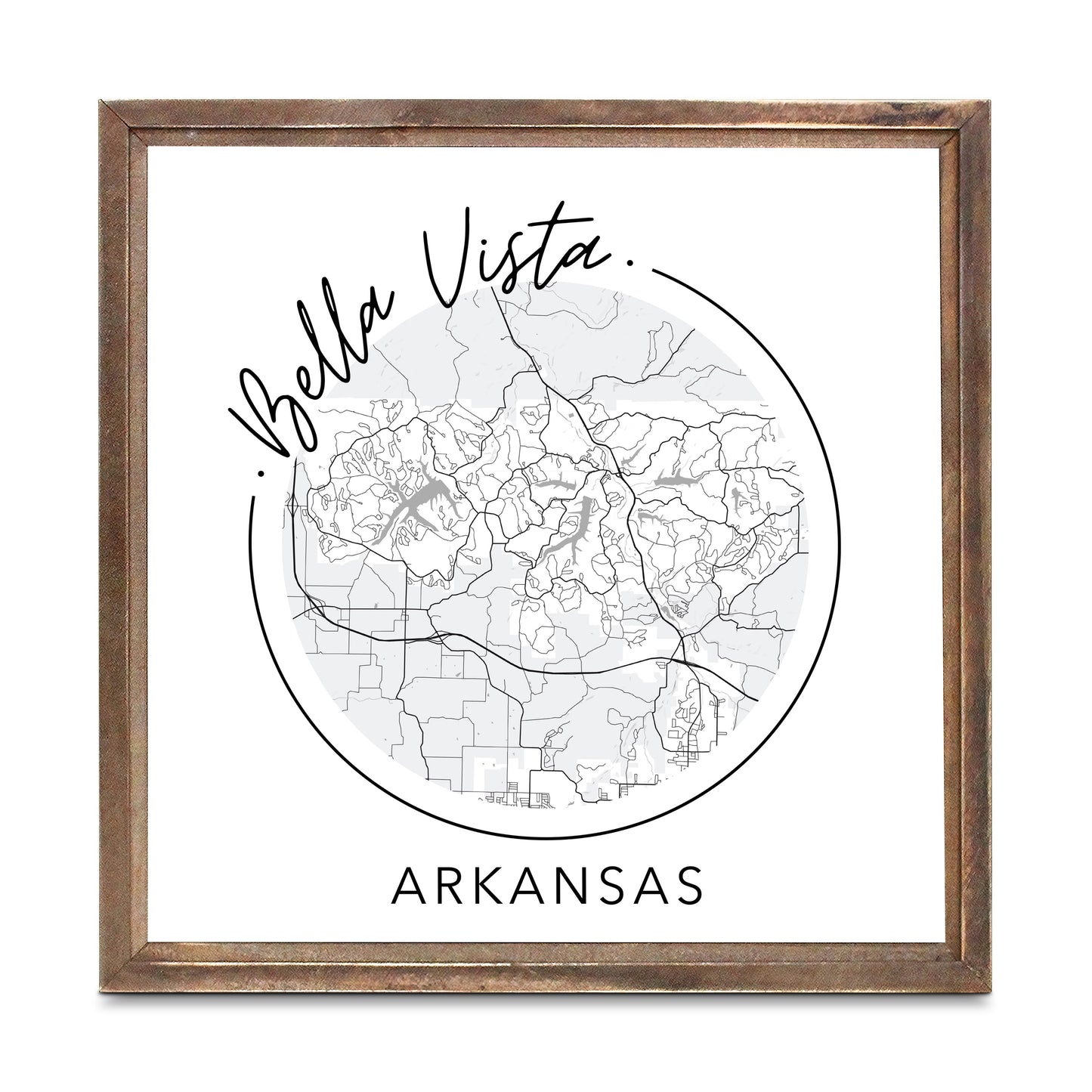 Minimalist B&W Arkansas Bella Vista Circle Map State | Wood Sign | Eaches | Min 1