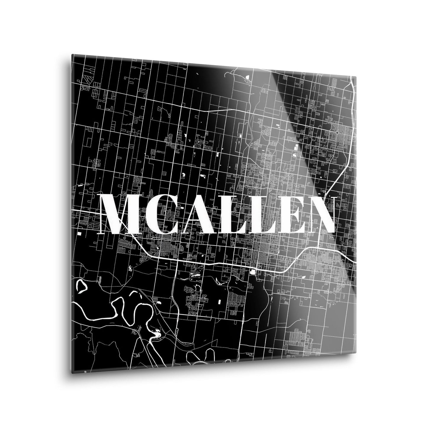 Minimalistic B&W Texas Mcallen Map | Hi-Def Glass Art | Eaches | Min 1