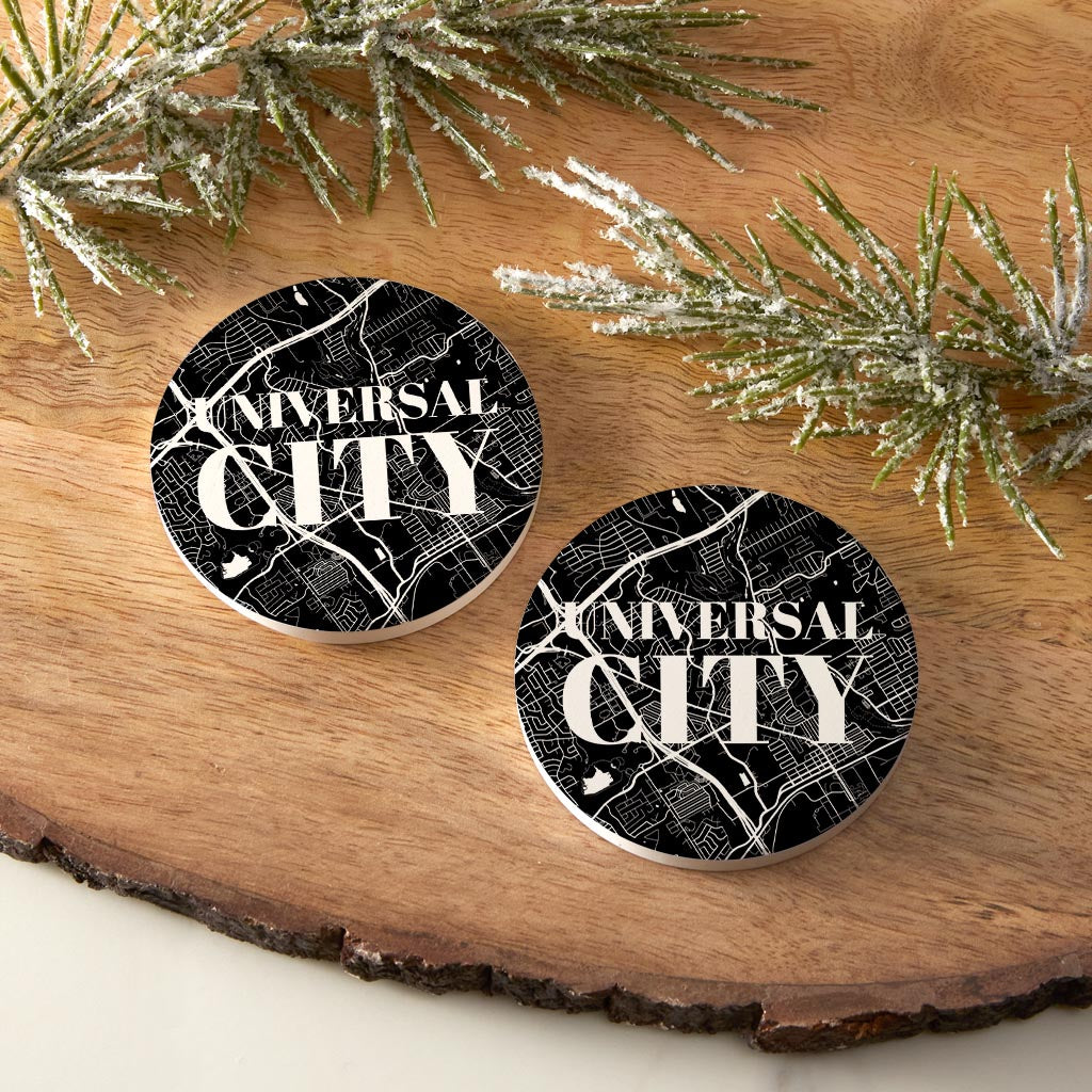 Minimalistic B&W Texas Universal City Map | Absorbent Car Coasters | Set of 2 | Min 4