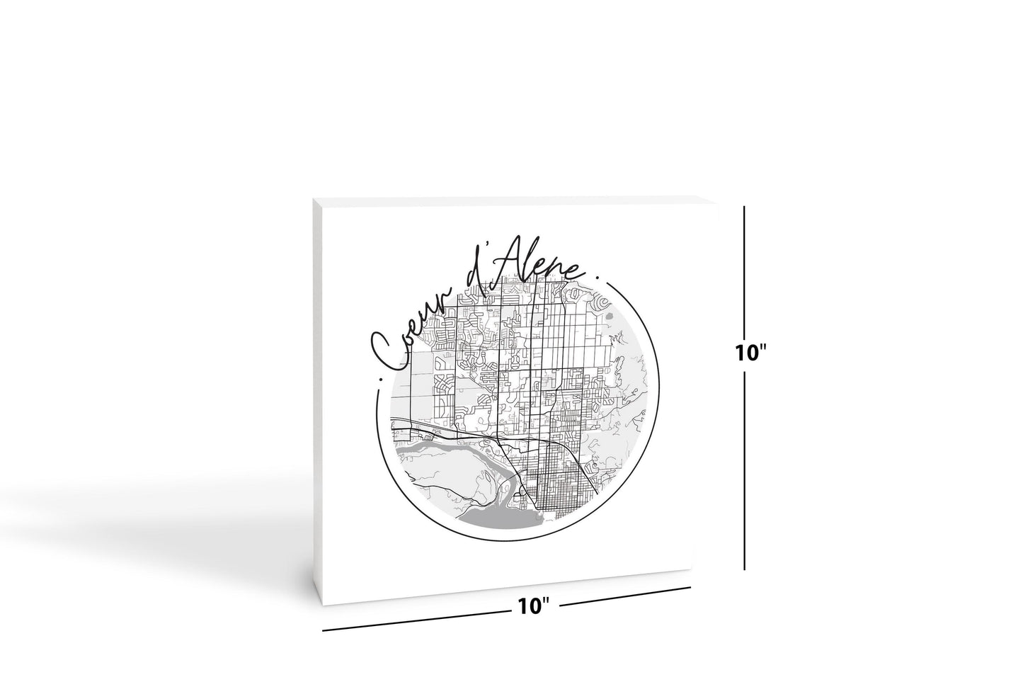 Minimalist B&W Idaho Coeur Dalene Circle Map | Wood Block | Eaches | Min 2