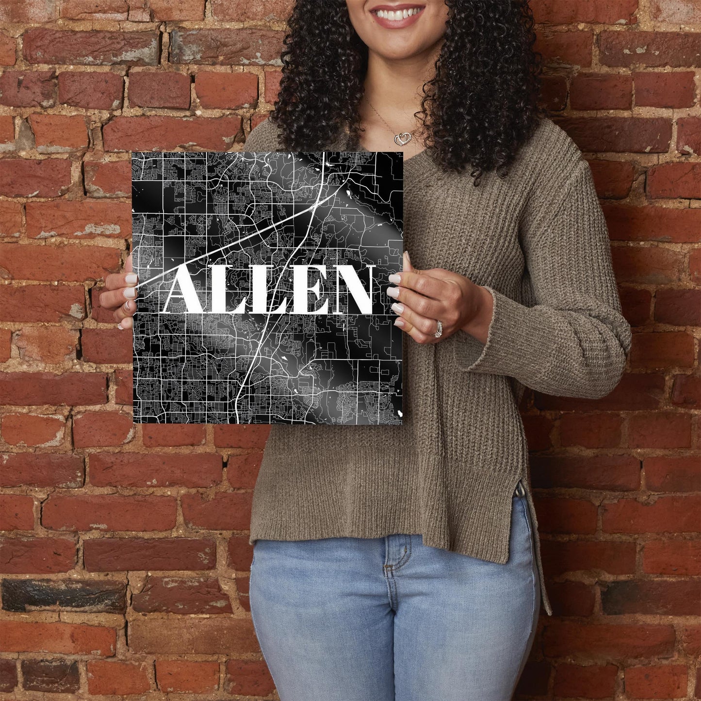 Minimalistic B&W Texas Allen Map | Hi-Def Glass Art | Eaches | Min 1