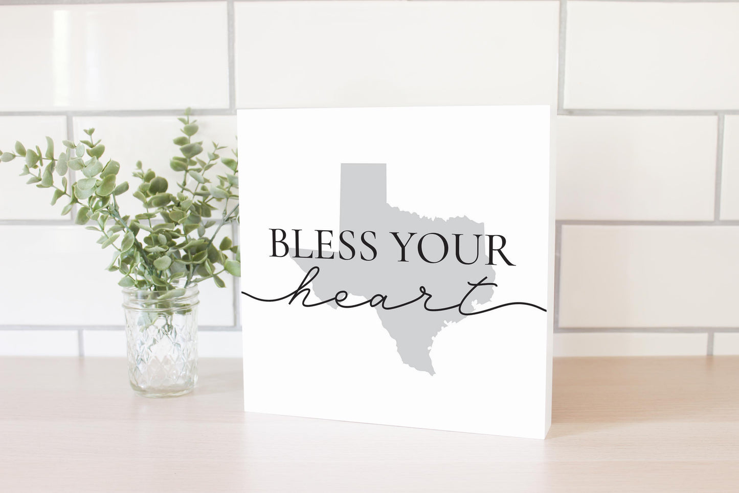 Minimalistic B&W Texas Bless Your Heart | Wood Block | Eaches | Min 2