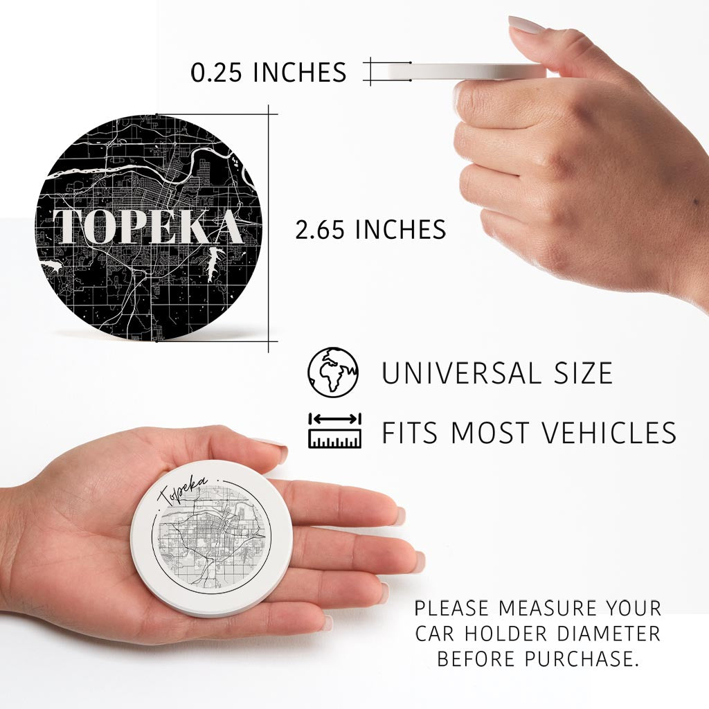 Minimalist B&W Kansas Topeka Maps | Absorbent Car Coasters | Set of 2 | Min 4