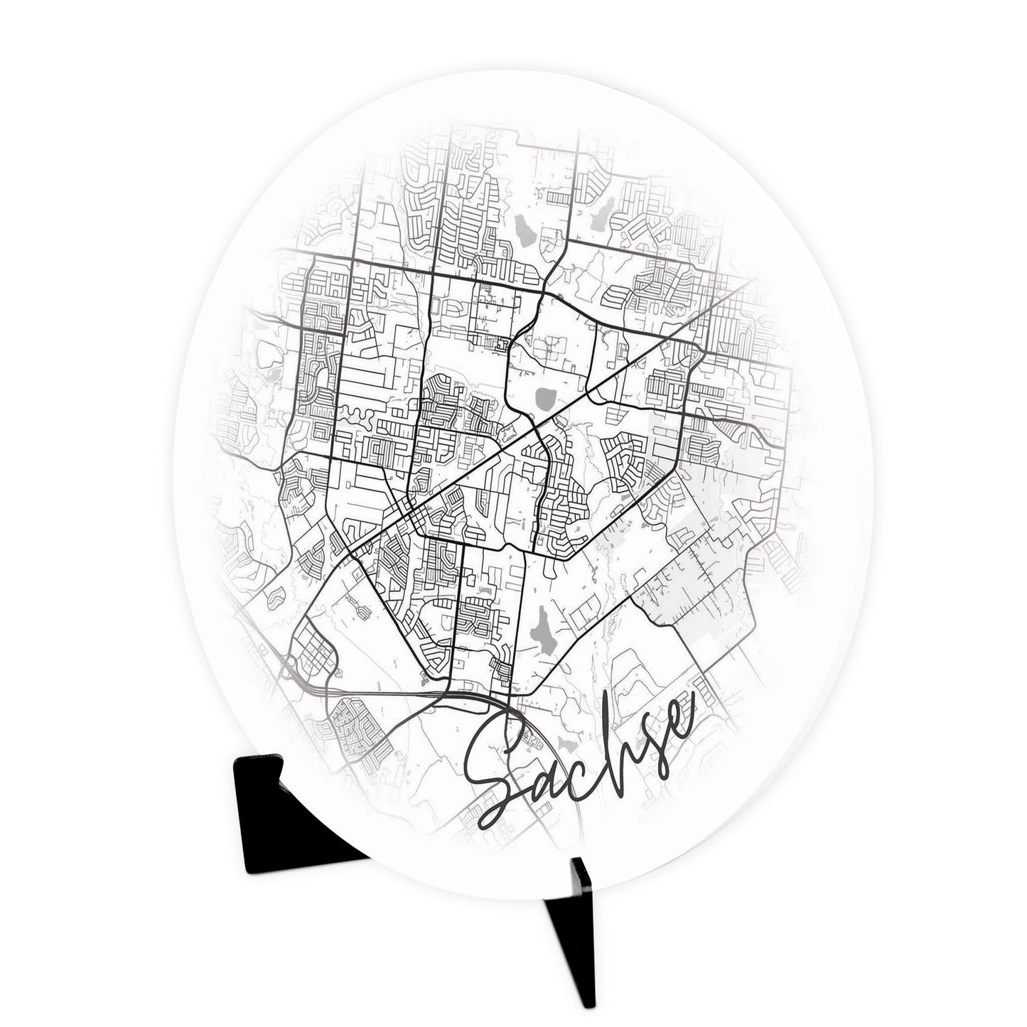 Minimalistic B&W Texas Sachse Circle Map | Wood Sign | Eaches | Min 1