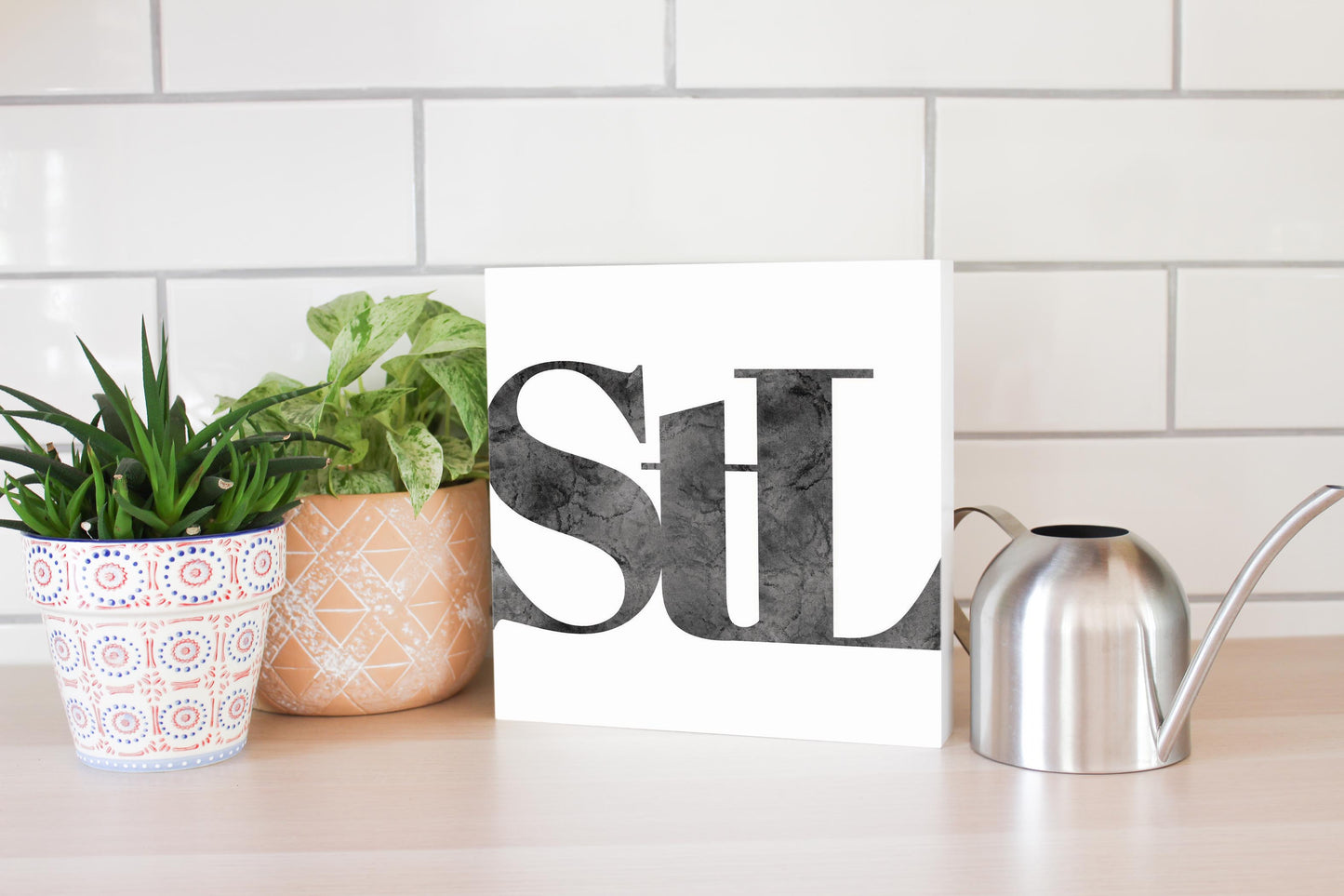 Minimalist B&W Missouri St Louis White Initials | Wood Block | Eaches | Min 2