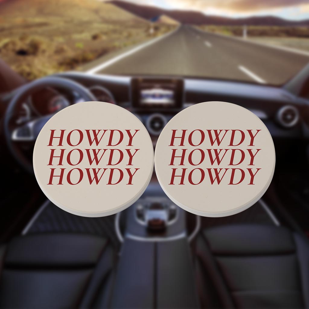 Modern Minimalist Texas Howdy | Absorbent Car Coasters | Set of 2 | Min 4