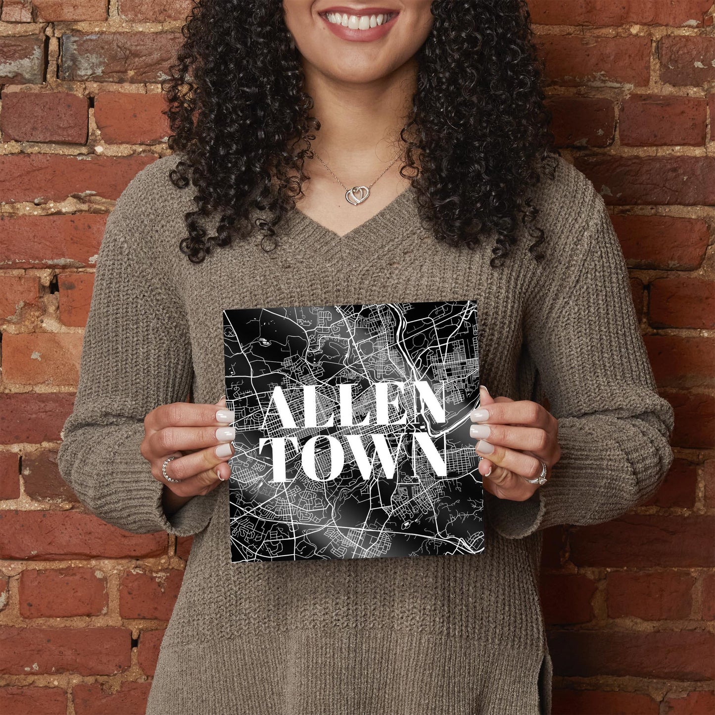 Minimalistic B&W Pennsylvania Allentown Map | Hi-Def Glass Art | Eaches | Min 2
