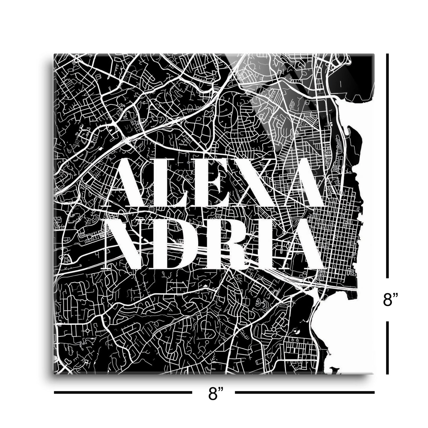 Minimalistic B&W Virginia Alexandria Map | Hi-Def Glass Art | Eaches | Min 2