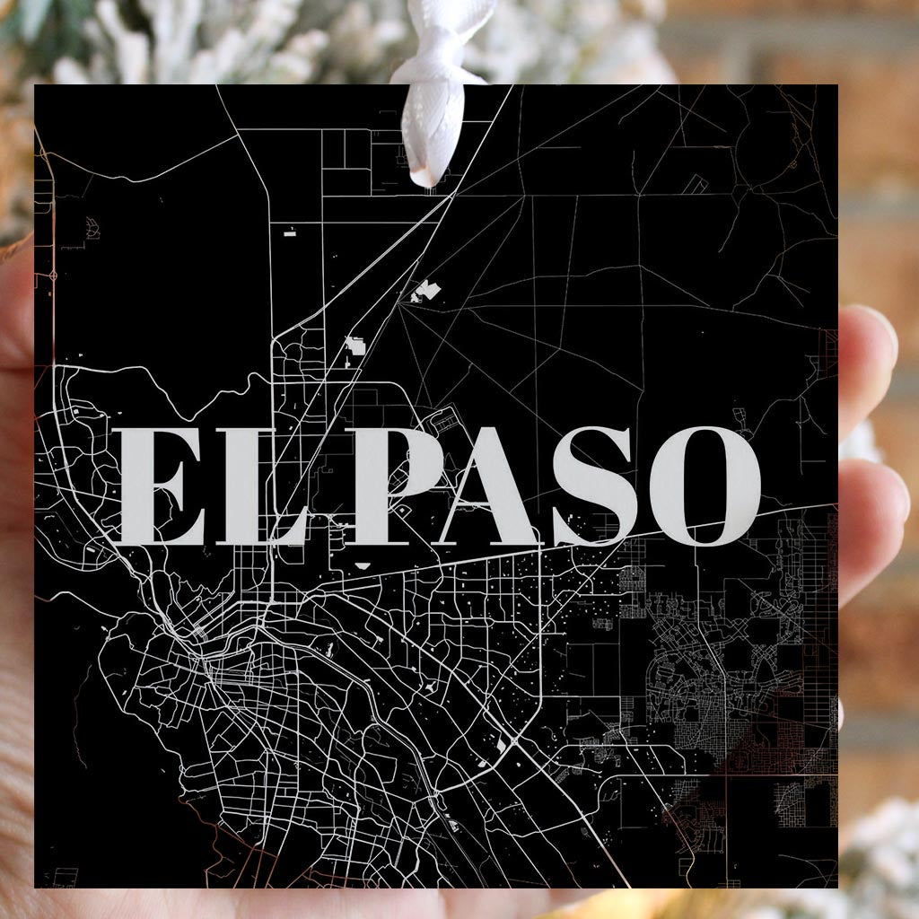 Minimalistic B&W Texas El Paso Map | Wood Ornament | Eaches | Min 6