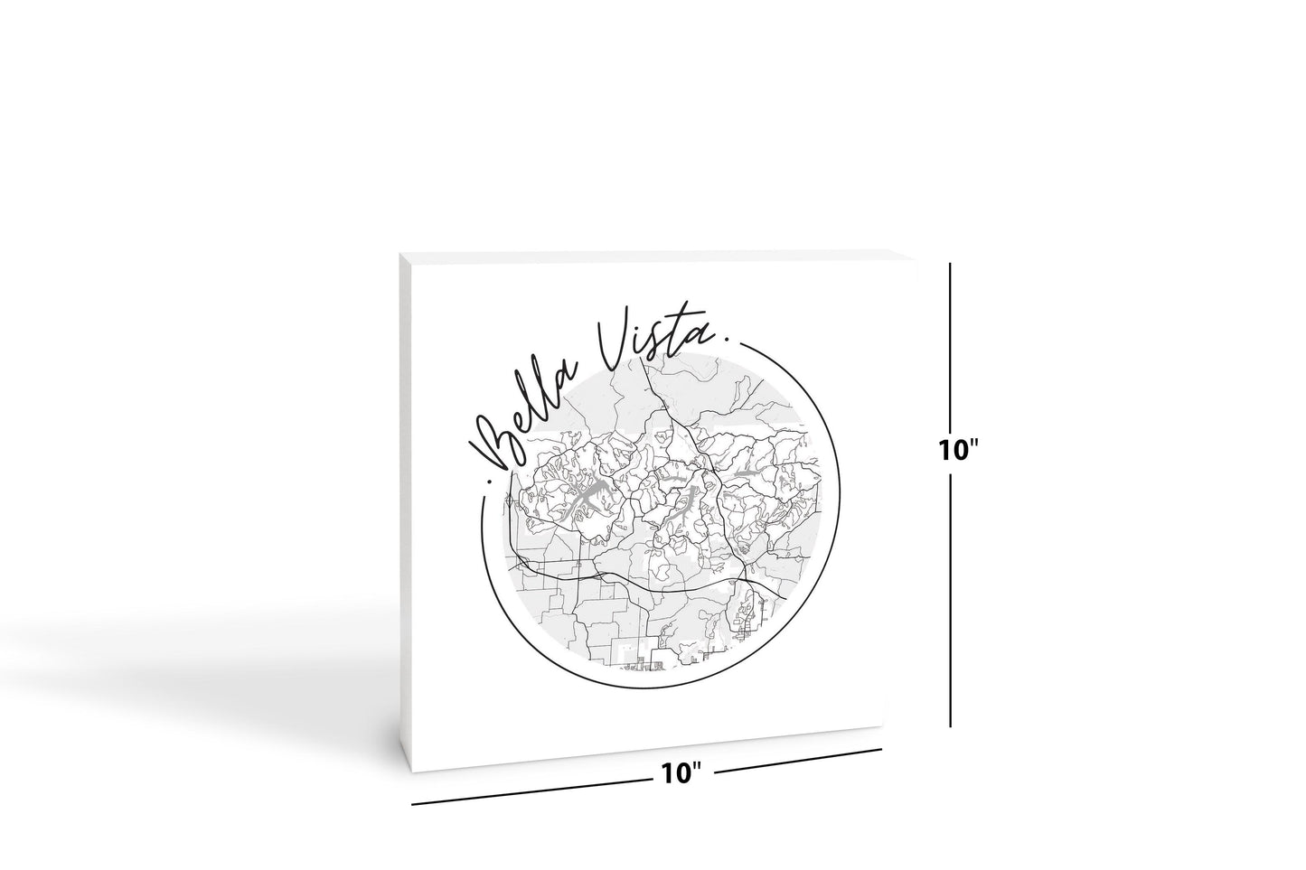 Minimalist B&W Arkansas Bella Vista Circle Map | Wood Block | Eaches | Min 2