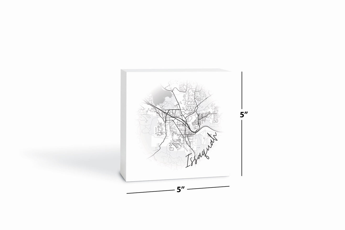 Minimalistic B&W Washington Issaquah Circle Map | Wood Block | Eaches | Min 4