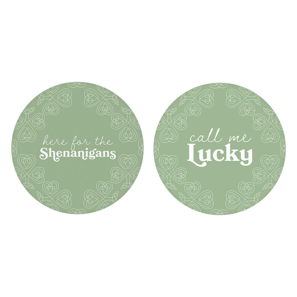 Sage Green Shamrock Funny Sayings | Absorbent Car Coasters | Set of 2 | Min 4