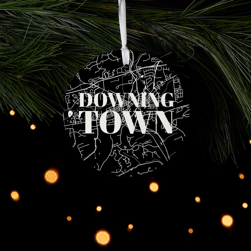 Minimalistic B&W Pennsylvania Downingtown Map | Wood Ornament | Eaches | Min 6