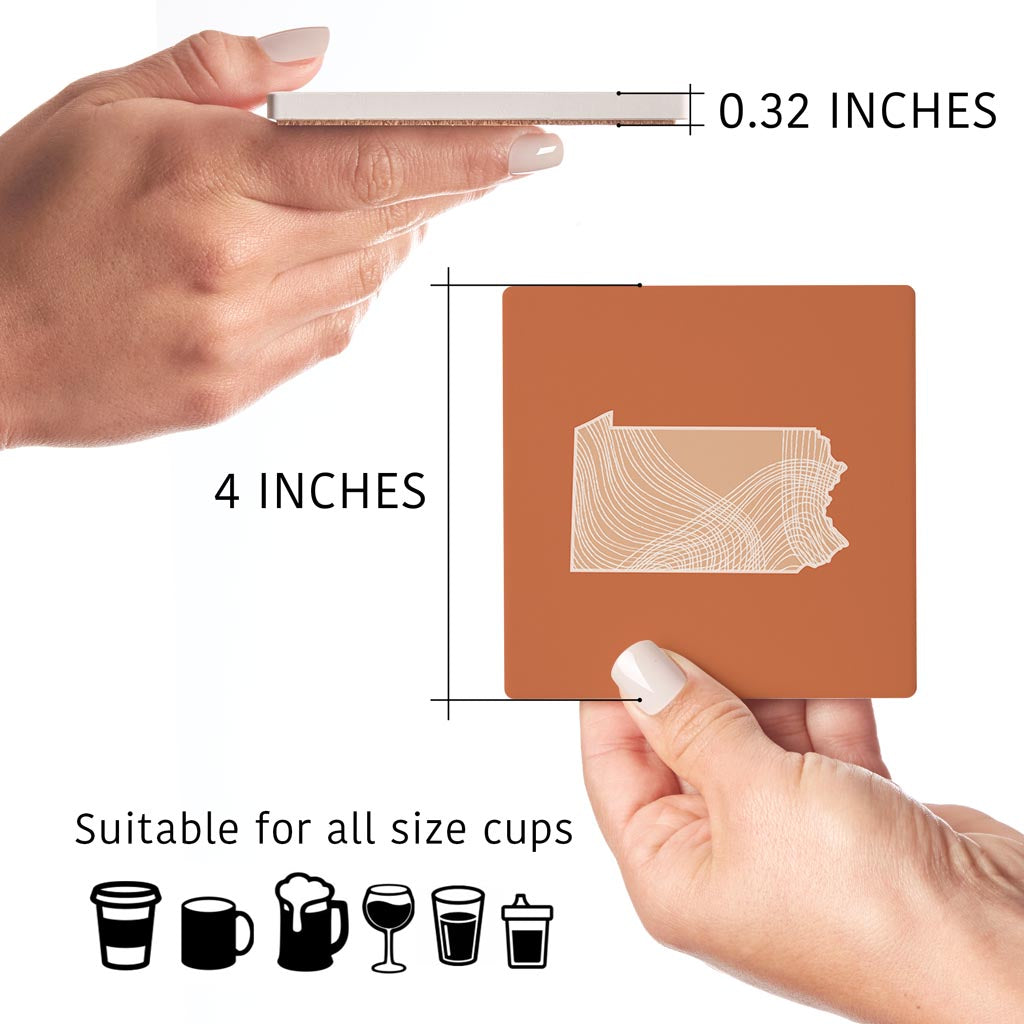 Modern Minimalist Pennsylvania State Lines Light | Absorbent Coasters | Set of 4 | Min 2