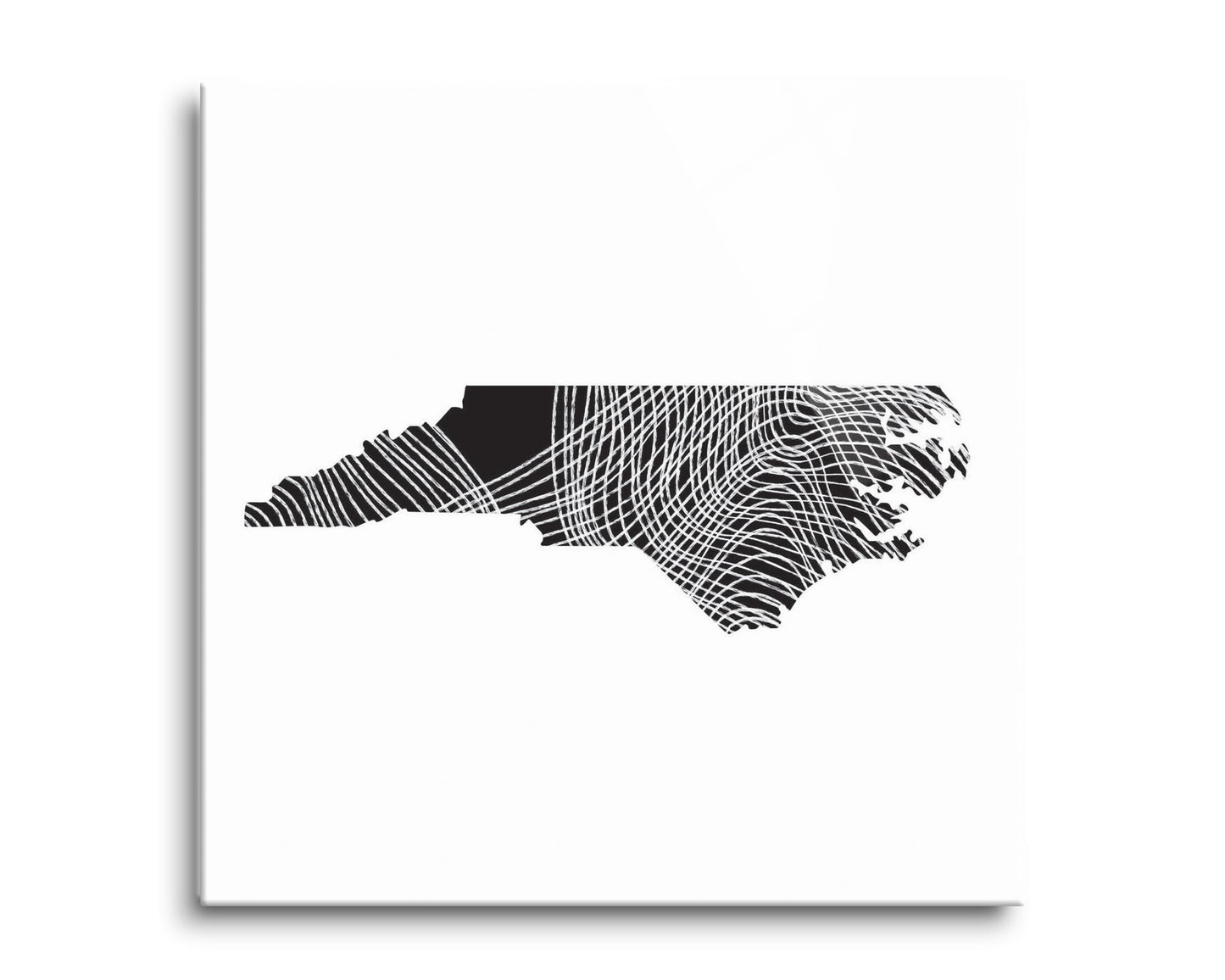 Minimalistic B&W North Carolina State Black With Fluid Lines | Hi-Def Glass Art | Eaches | Min 2