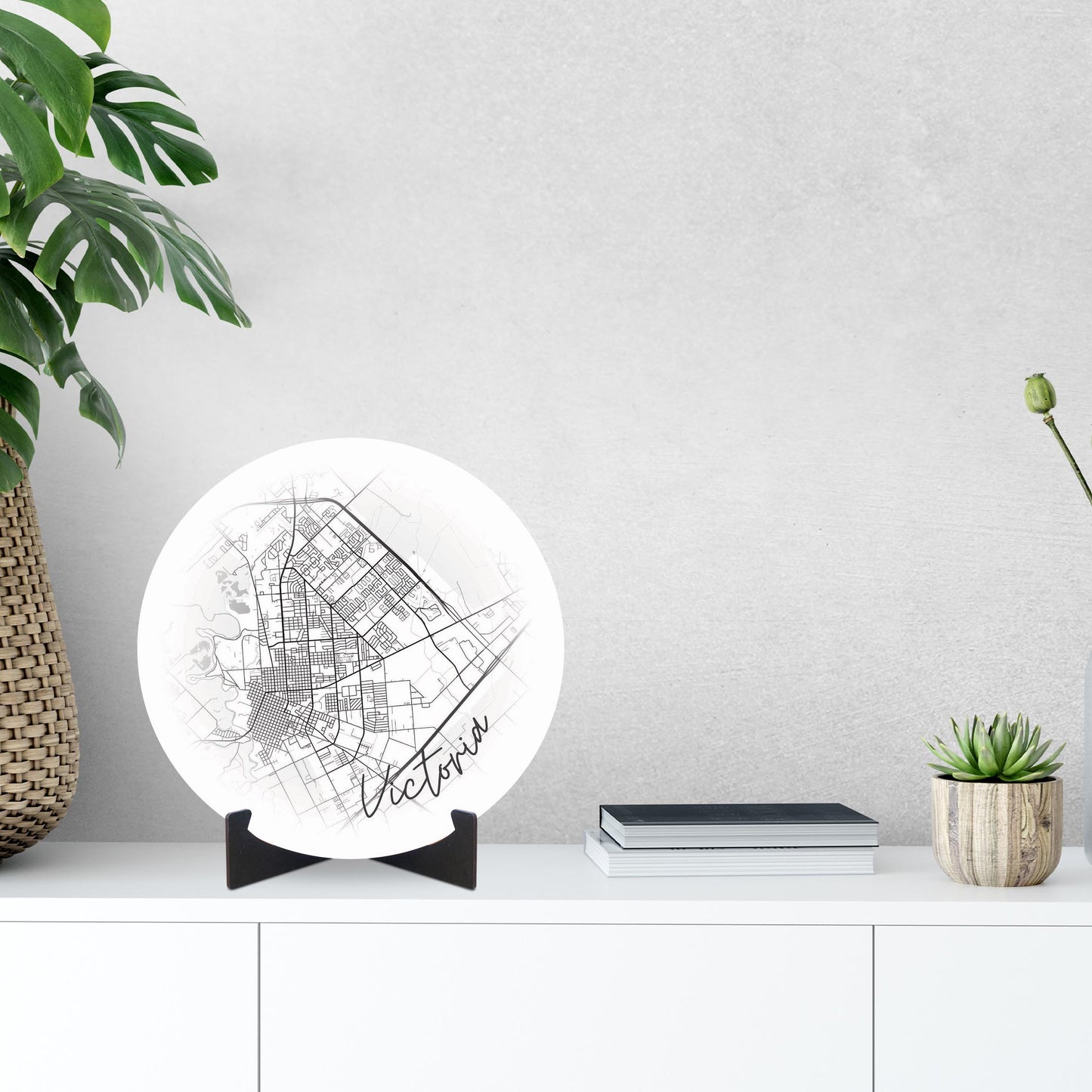 Minimalistic B&W Texas Victoria Circle Map| Wood Sign | Eaches | Min 1