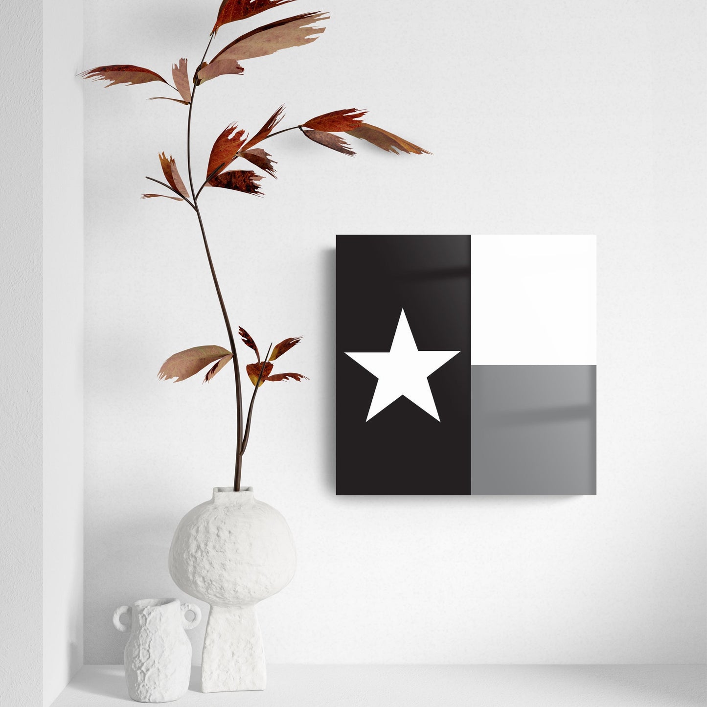Minimalistic B&W Texas State Flag | Hi-Def Glass Art | Eaches | Min 2