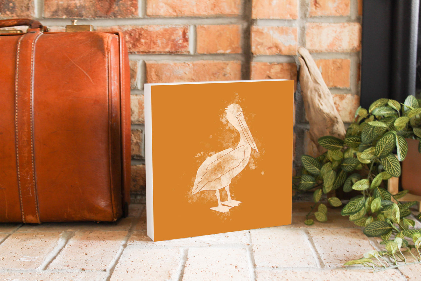 Modern Minimalist Louisiana Pelican Water Color | Wood Block | Eaches | Min 2