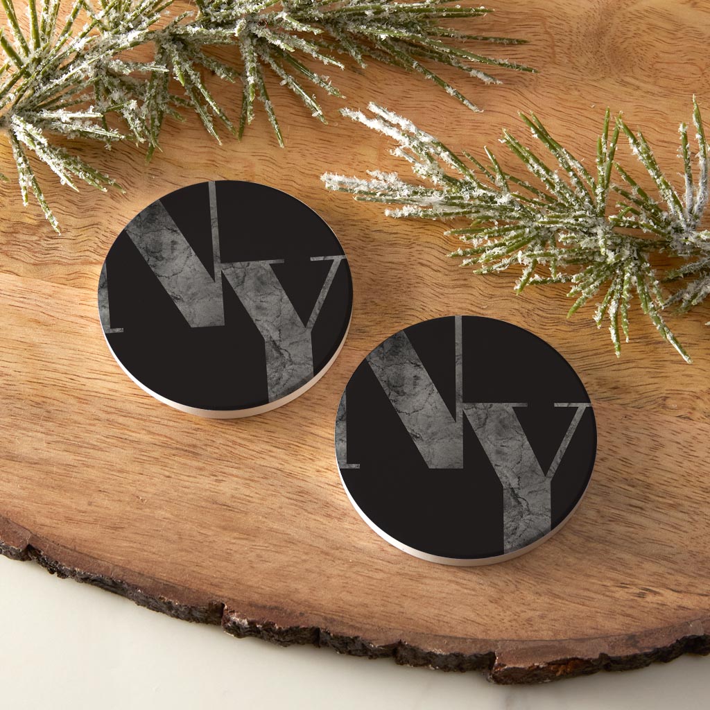 Minimalistic B&W New York Black Initials | Absorbent Car Coasters | Set of 2 | Min 4
