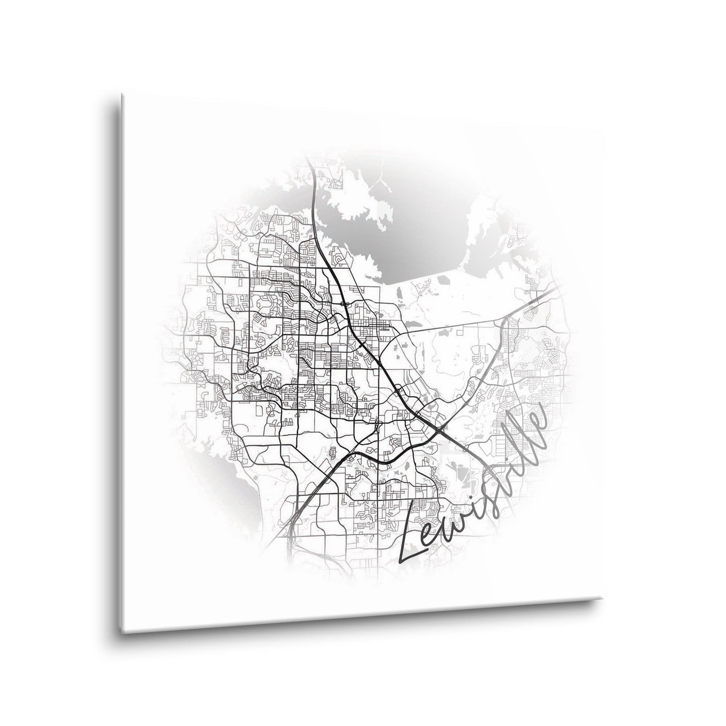 Minimalistic B&W Texas Lewisville Circle Map | Hi-Def Glass Art | Eaches | Min 2