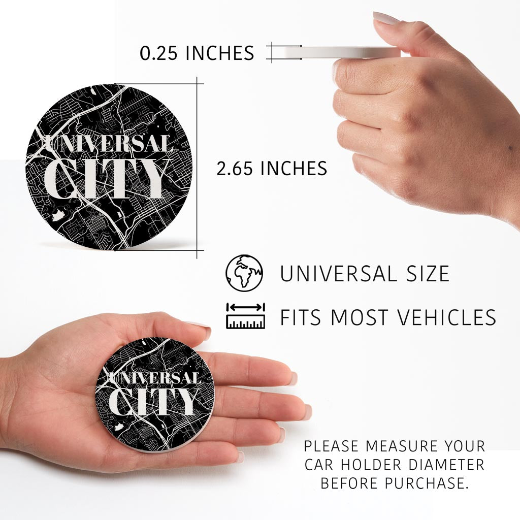 Minimalistic B&W Texas Universal City Map | Absorbent Car Coasters | Set of 2 | Min 4