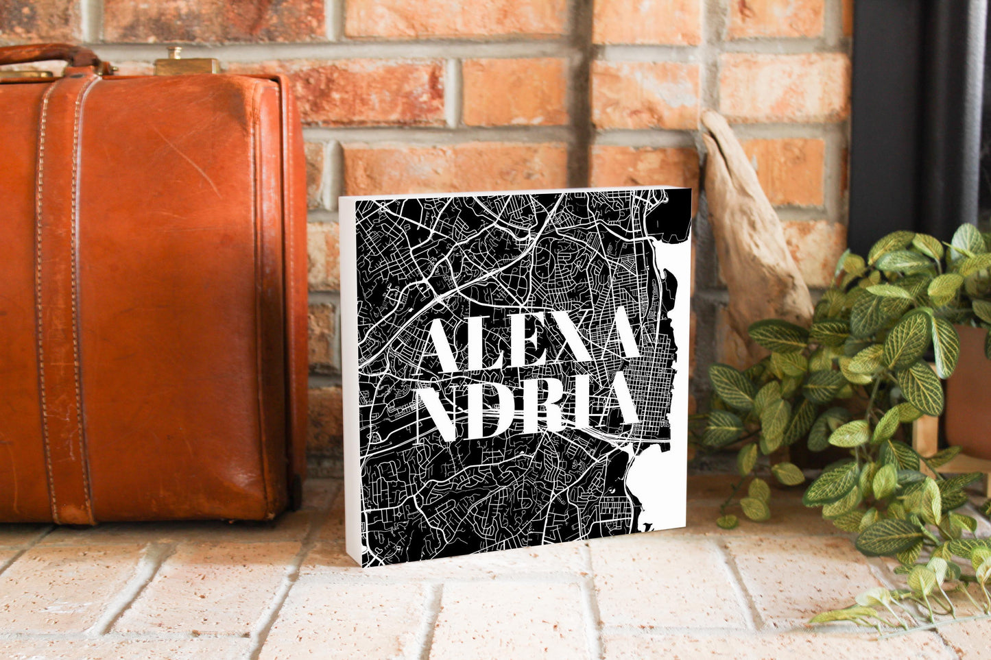Minimalistic B&W Virginia Alexandria Map | Wood Block | Eaches | Min 2
