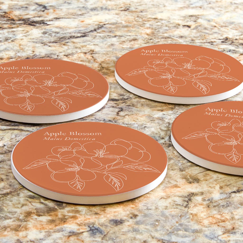 Modern Minimalist Arkansas Single Line Apple Blossoms | Absorbent Coasters | Set of 4 | Min 2