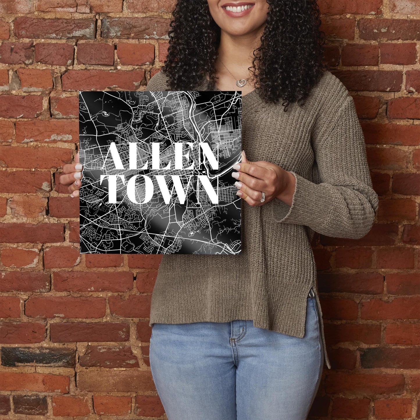 Minimalistic B&W Pennsylvania Allentown Map | Hi-Def Glass Art | Eaches | Min 1