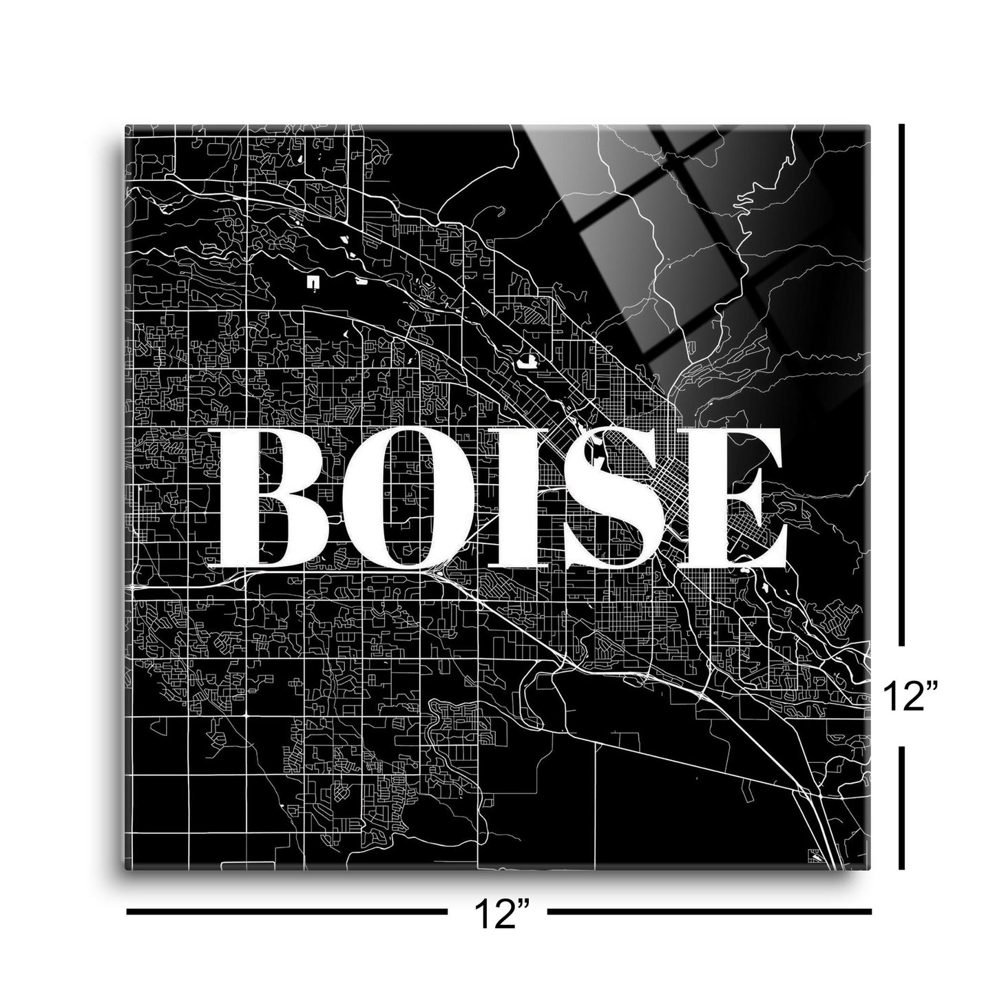 Minimalist B&W Idaho Boise Map | Hi-Def Glass Art | Eaches | Min 1