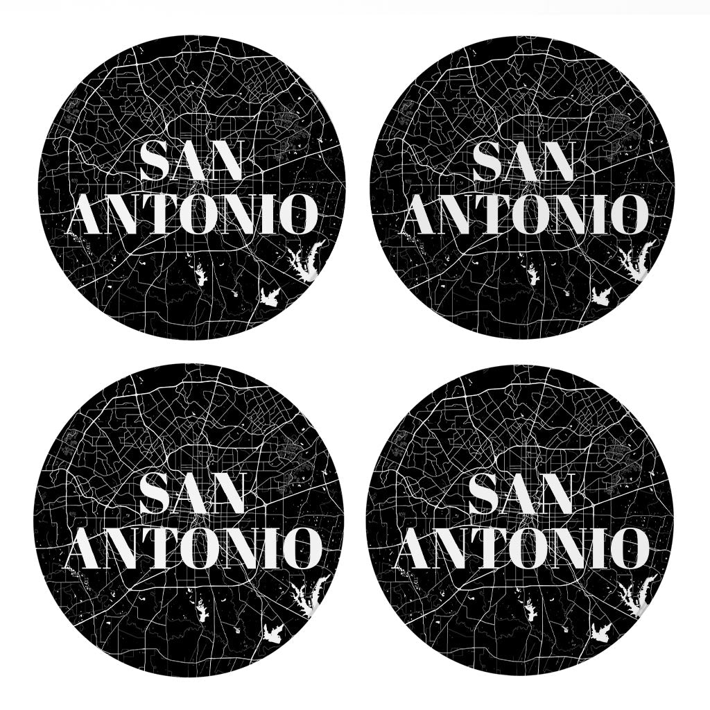 Minimalistic B&W Texas San Antonio Map | Absorbent Coasters | Set of 4 | Min 2