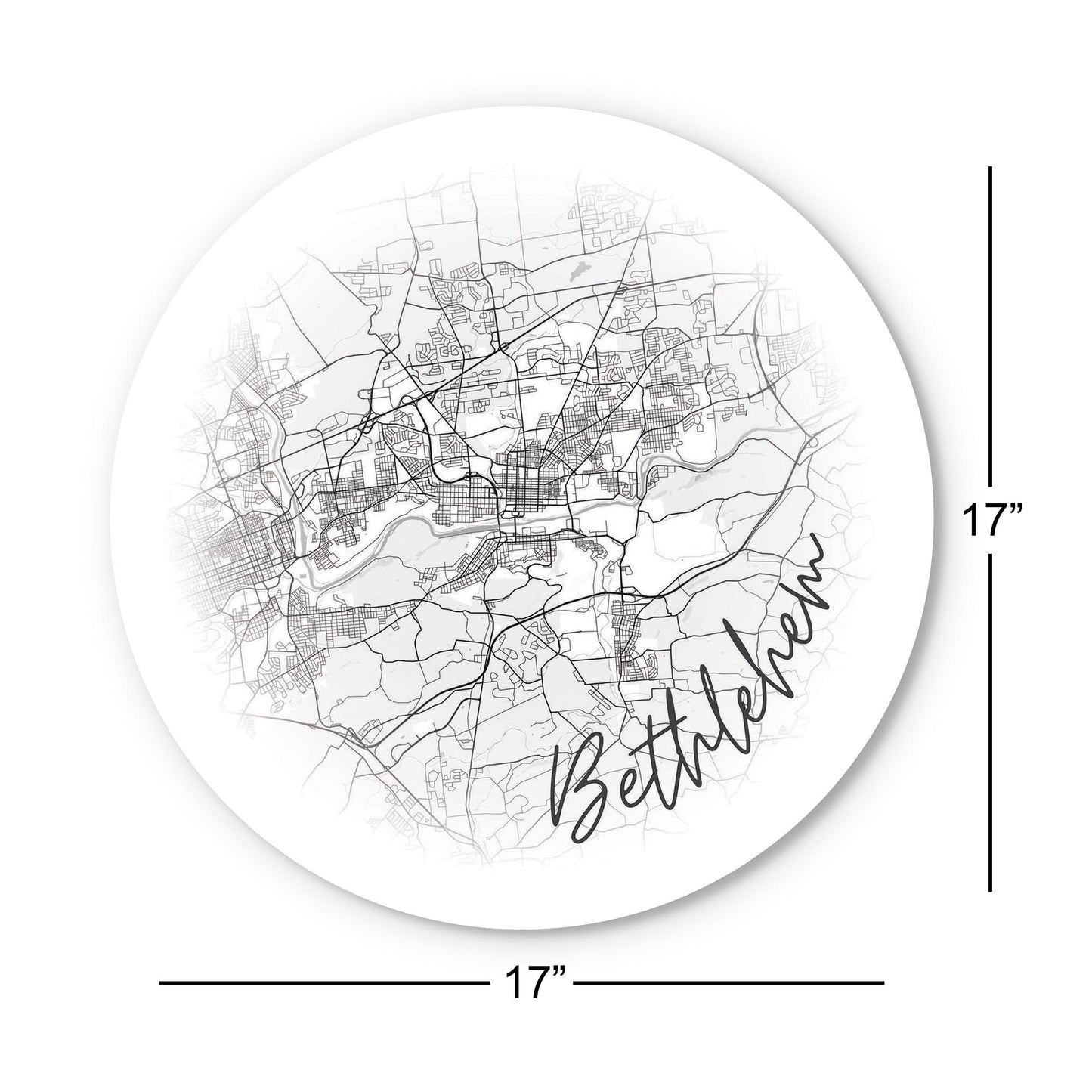 Minimalistic B&W Pennsylvania Bethlehem Circle Map | Wood Sign | Eaches | Min 1