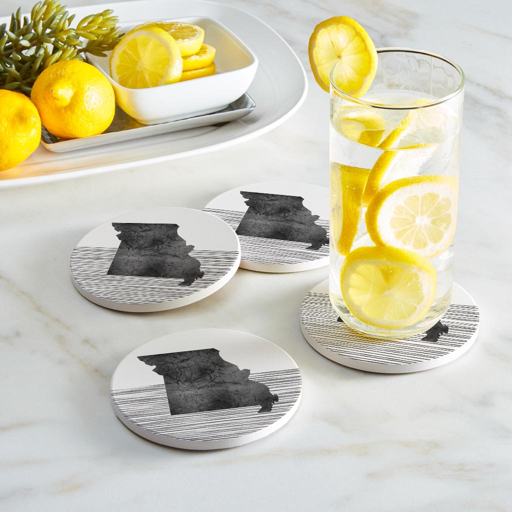 Minimalist B&W Missouri State With Straight Lines | Absorbent Coasters | Set of 4 | Min 2