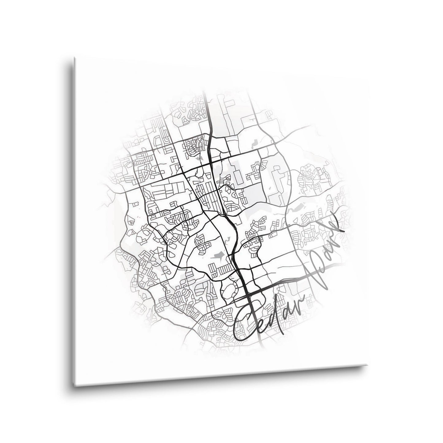 Minimalistic B&W Texas Cedar Park Circle Map | Hi-Def Glass Art | Eaches | Min 2