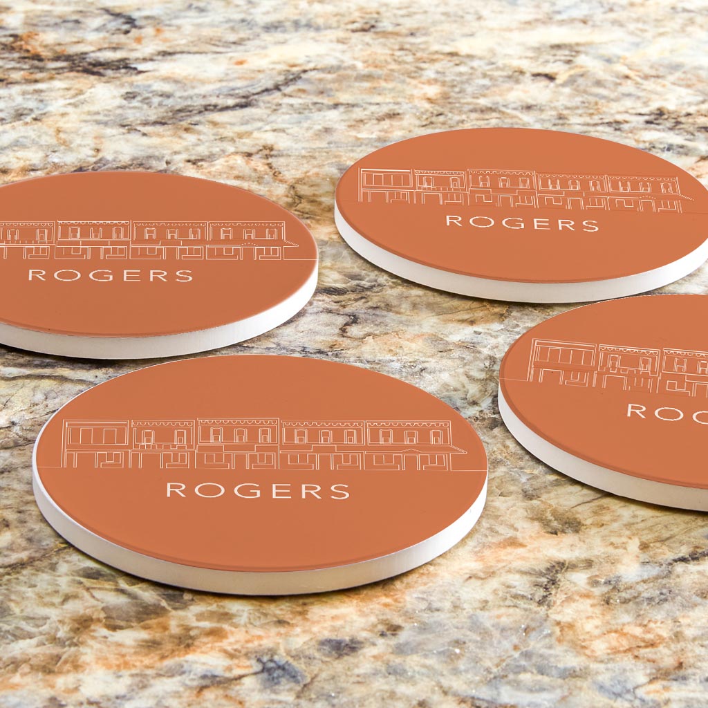 Modern Minimalist Arkansas Rogers Skyline | Absorbent Coasters | Set of 4 | Min 2