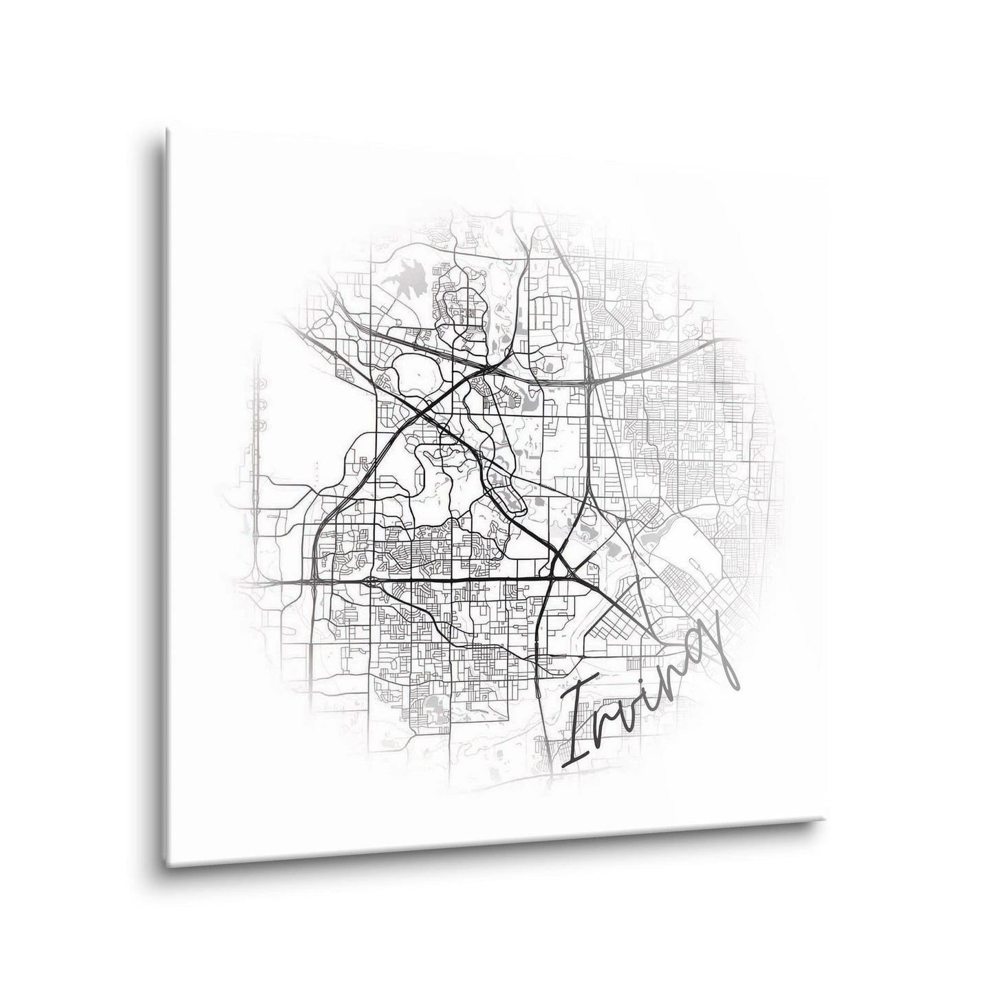 Minimalistic B&W Texas Irving Circle Map | Hi-Def Glass Art | Eaches | Min 1