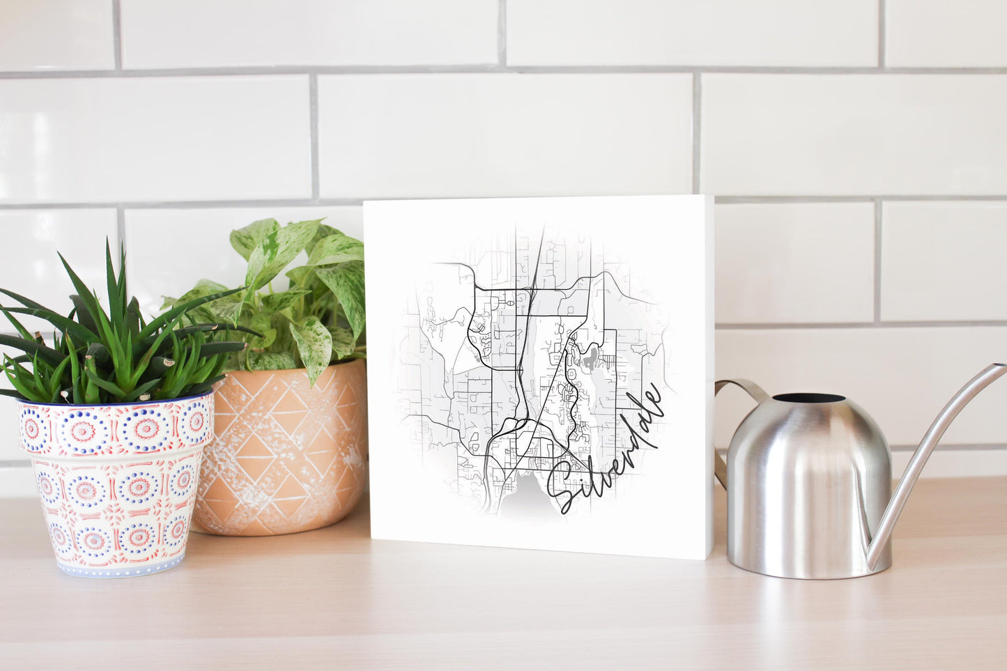 Minimalistic B&W Washington Silverdale Circle Map | Wood Block | Eaches | Min 2