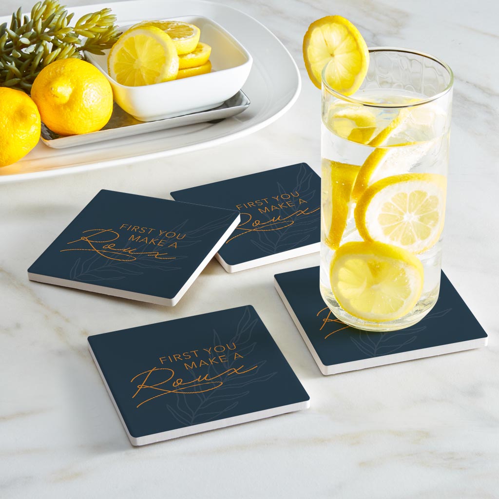 Modern Minimalist Louisiana Roux Saying | Absorbent Coasters | Set of 4 | Min 2
