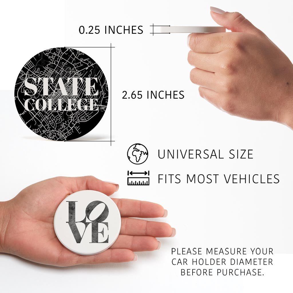 Minimalistic B&W Pennsylvania State College Map Love| Absorbent Car Coasters | Set of 2 | Min 4