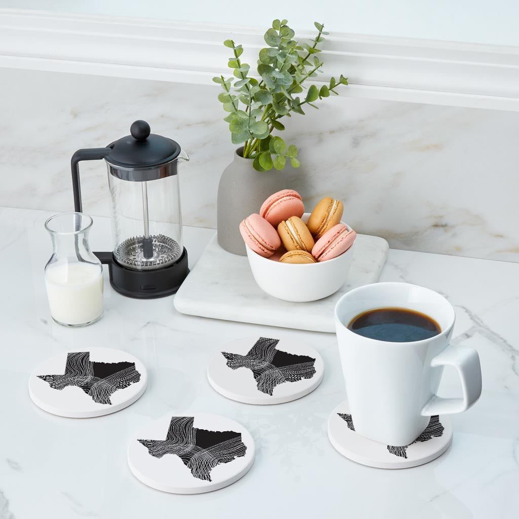 Modern Texas State Shape With Fluid Lines | Absorbent Coasters | Set of 4 | Min 2