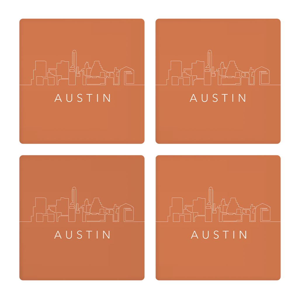 Modern Minimalist Texas Austin Skyline | Absorbent Coasters | Set of 4 | Min 2
