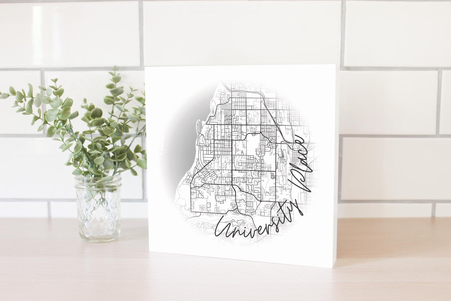 Minimalistic B&W Washington University Place Circle Map| Wood Block | Eaches | Min 2