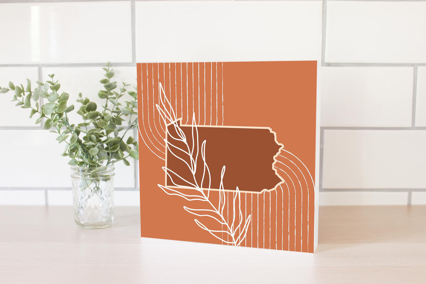 Modern Minimalist Pennsylvania State Leaf | Wood Block | Eaches | Min 2