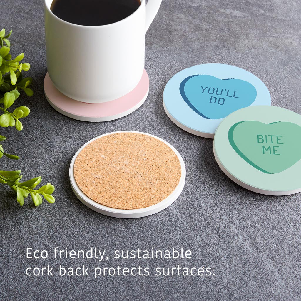 Funny Message Hearts With Sayings | Absorbent Coasters | Set of 4 | Min 2
