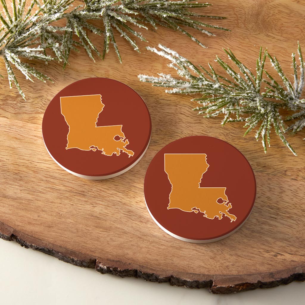 Louisiana Colorful State Shape | Absorbent Car Coasters | Set of 2 | Min 4