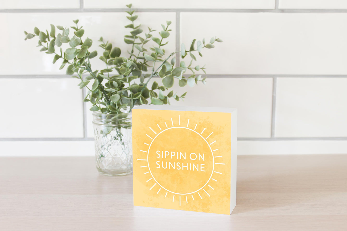 Sippin On Sunshine Yellow | Wood Block | Eaches | Min 4
