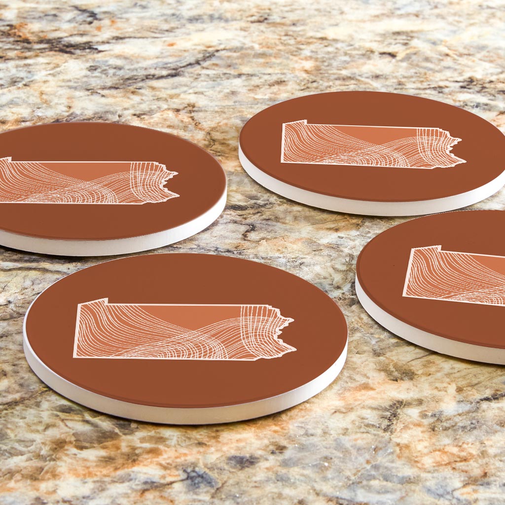 Modern Minimalist Pennsylvania State Lines Dark | Absorbent Coasters | Set of 4 | Min 2