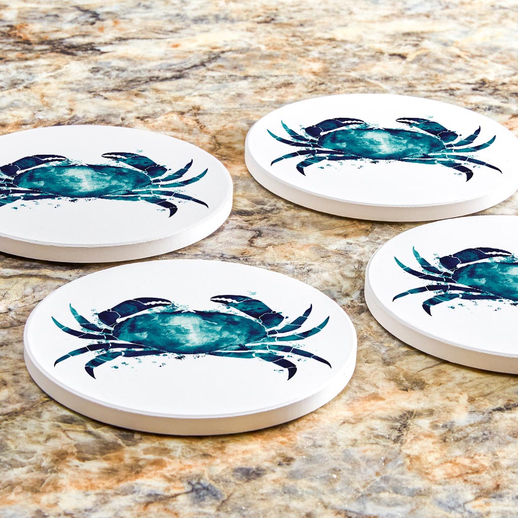 New England Water Color Crab | Absorbent Coasters | Set of 4 | Min 2