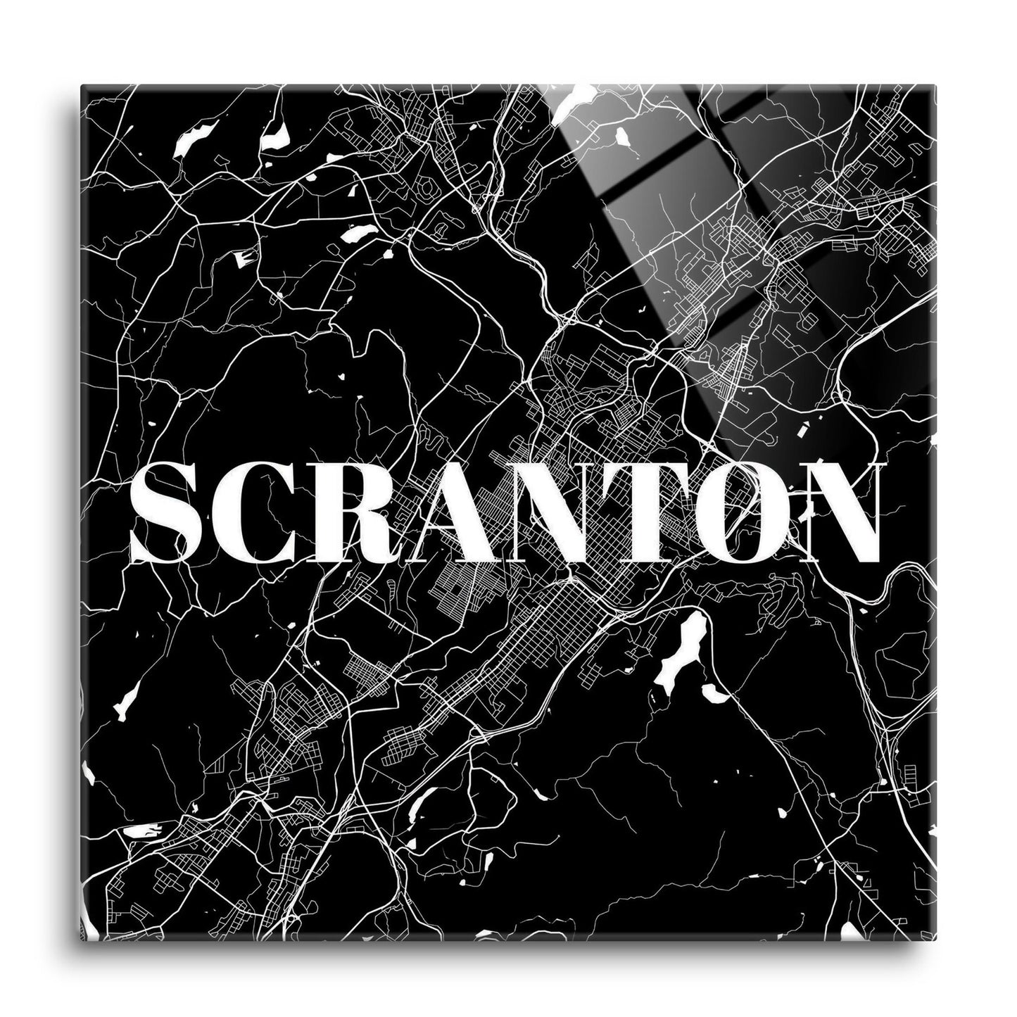 Minimalistic B&W Pennsylvania Scranton Map | Hi-Def Glass Art | Eaches | Min 1