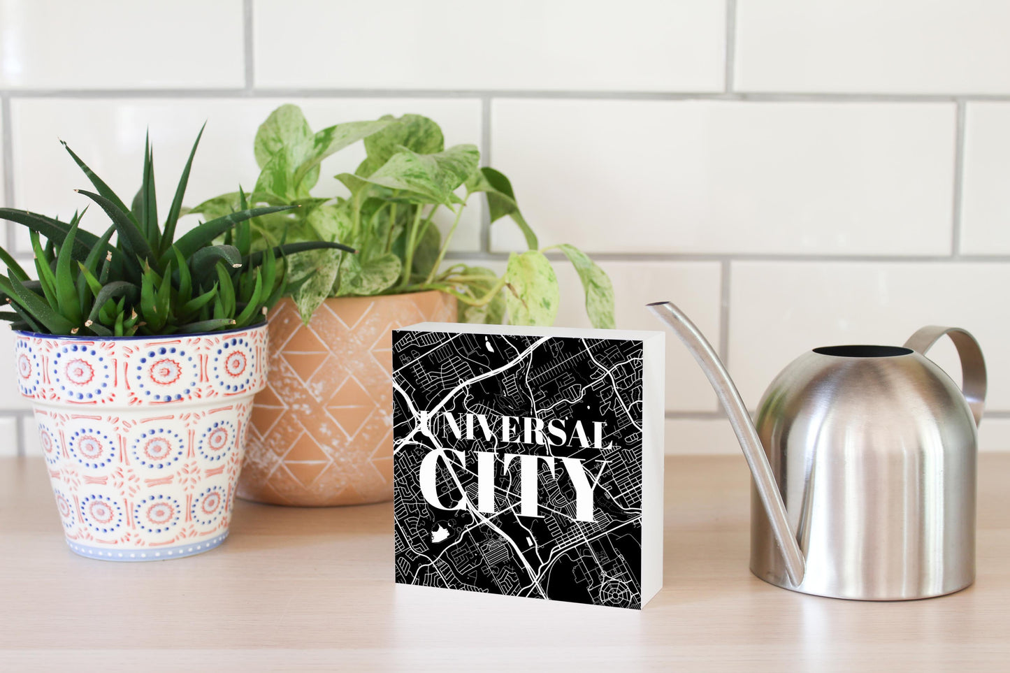 Minimalistic B&W Texas Universal City Map| Wood Block | Eaches | Min 4