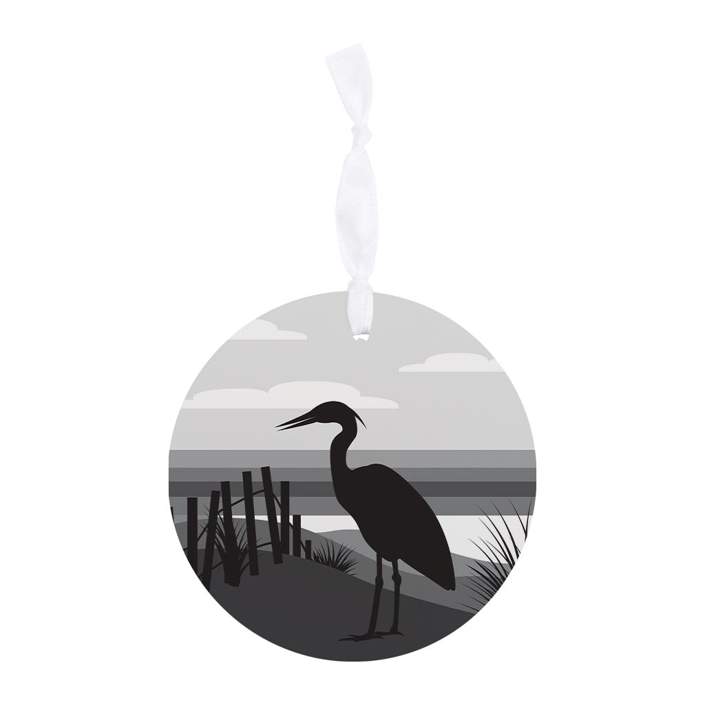 Minimalistic B&W Cape Cod Heron Illustration | Wood Ornament | Eaches | Min 6